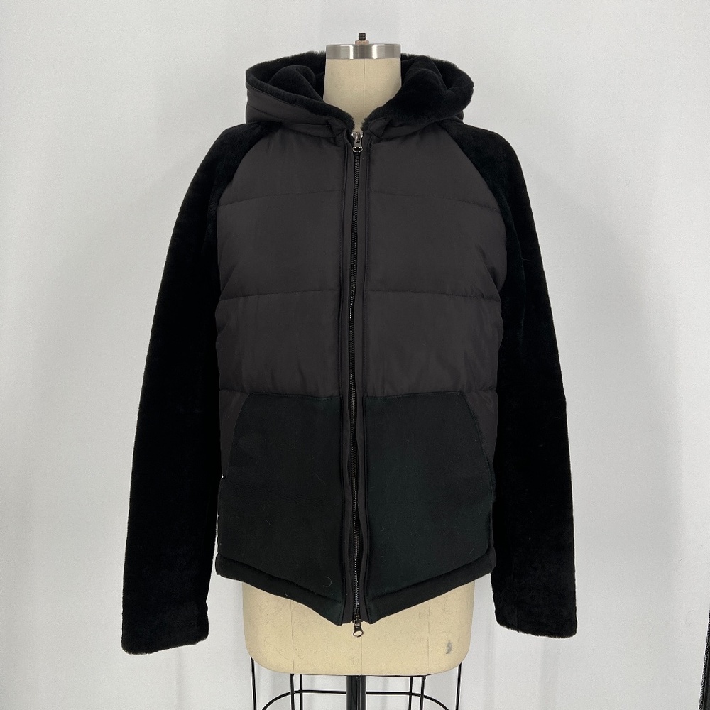 Theory Shearling and down hooded jacket